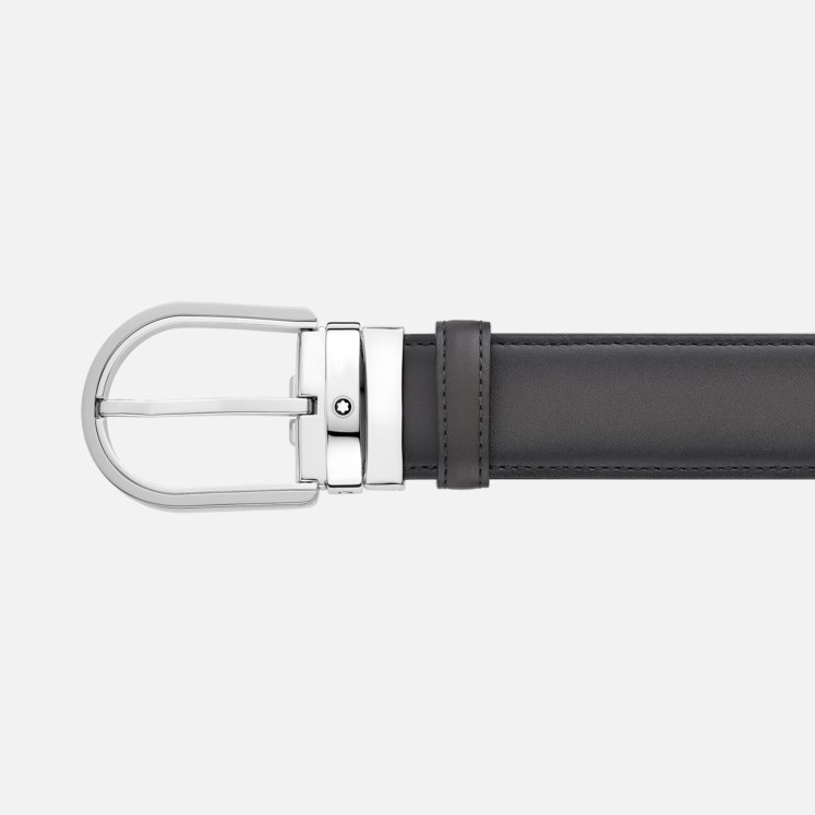 Montblanc Leather Reversible Belt Adjustable Length Textured In Black