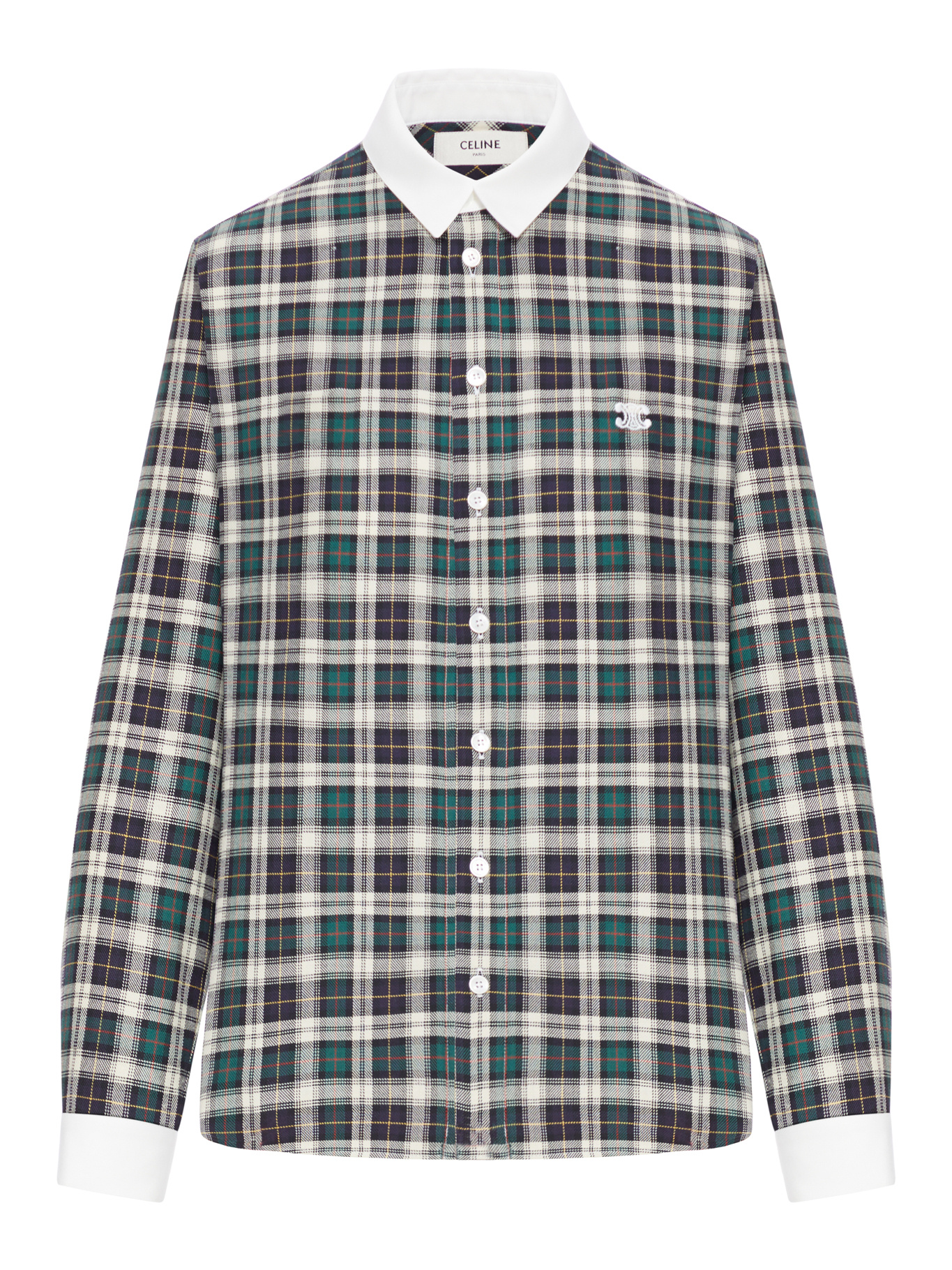 Celine Long Sleeve Checked Shirt Collared Neck In Green