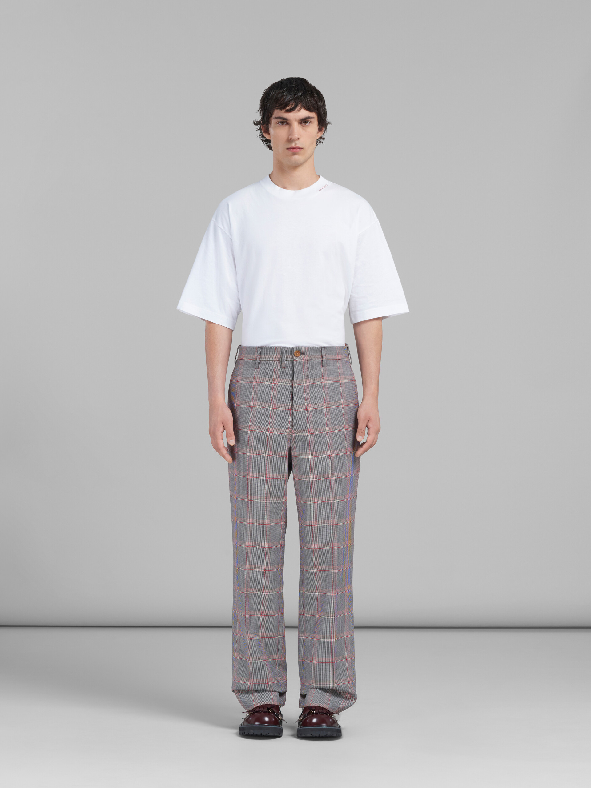 Marni Checked Virgin Wool-blend Trousers In Gray