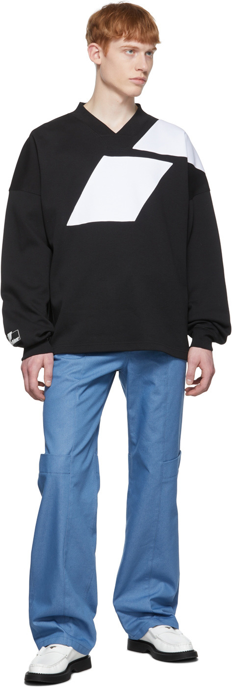 We11 Done V-collar Color Long-sleeved T-shirt In Black
