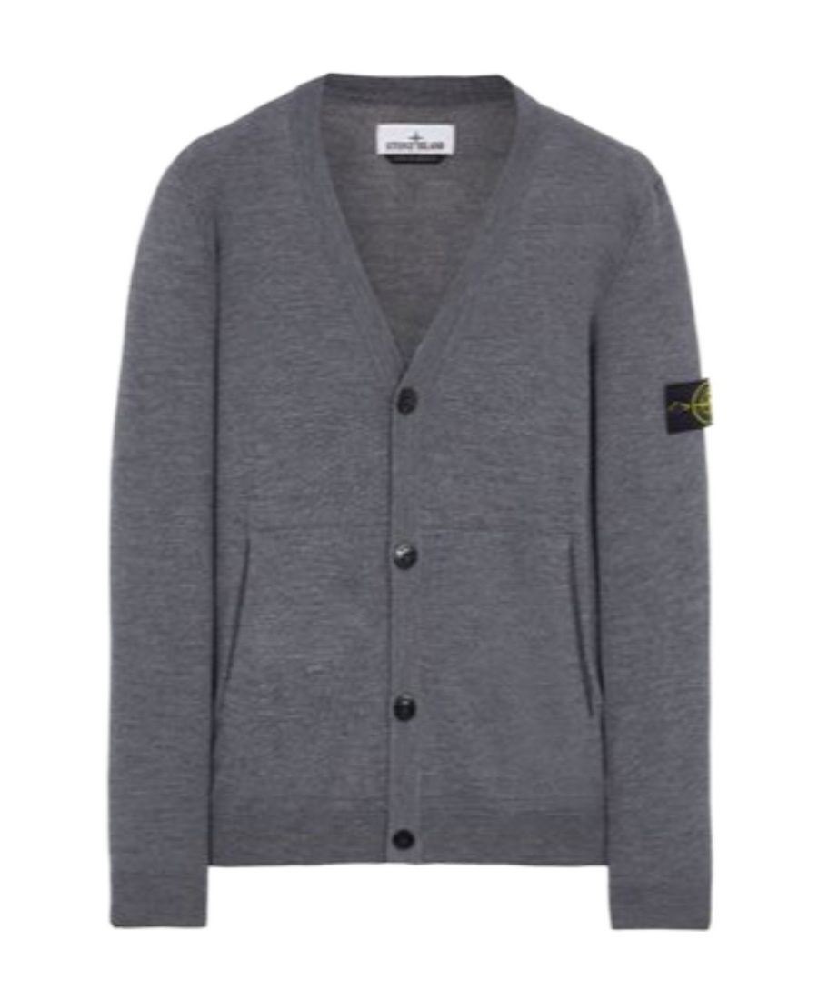 STONE ISLAND LOGO-PATCH BUTTON-UP CARDIGAN