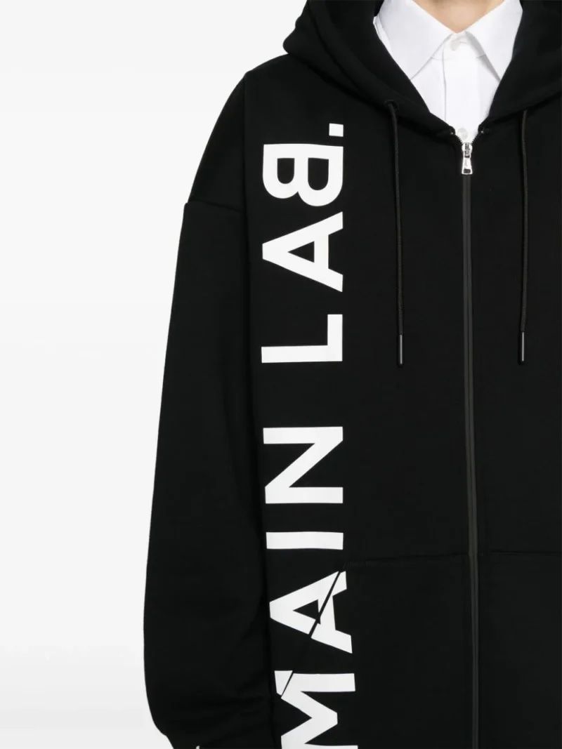 Shop Balmain Main Lab Zipped Hoodie In Black
