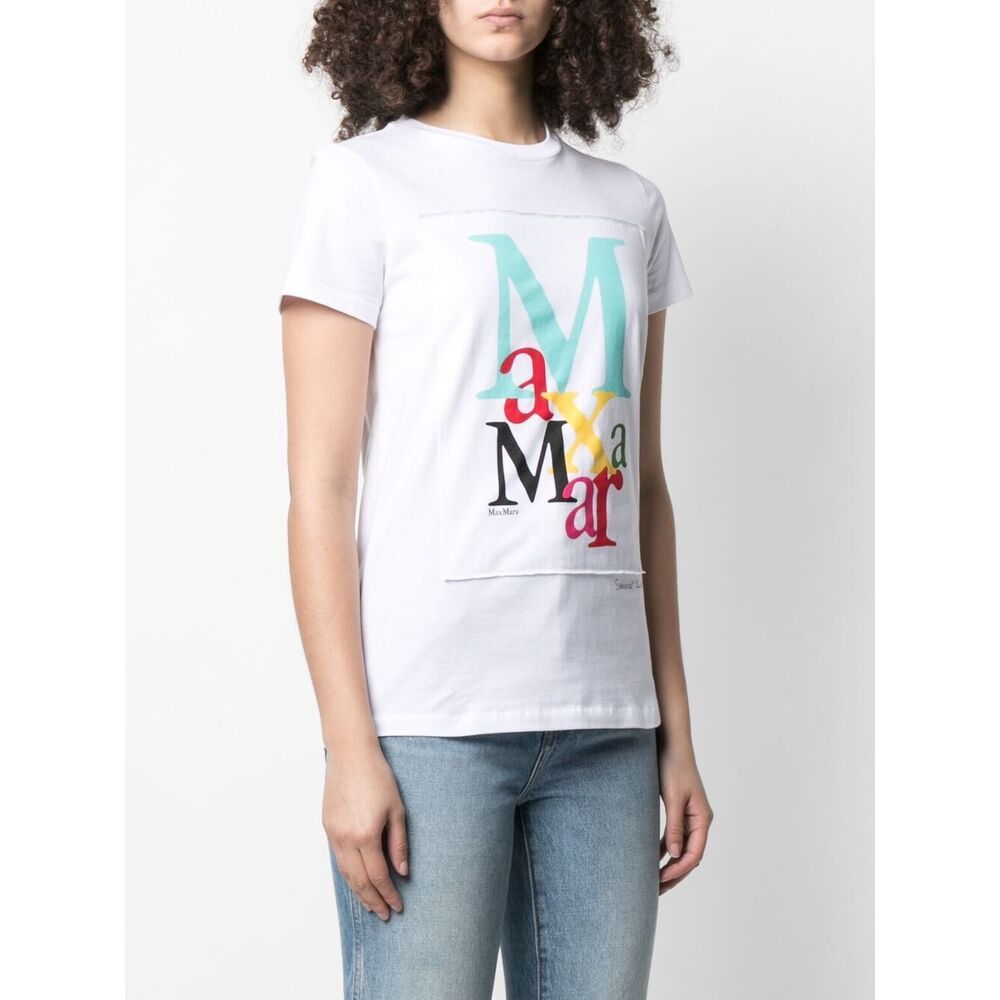 Max Mara Maxmara Humor Logo-print T-shirt In White Cotton Jersey In White