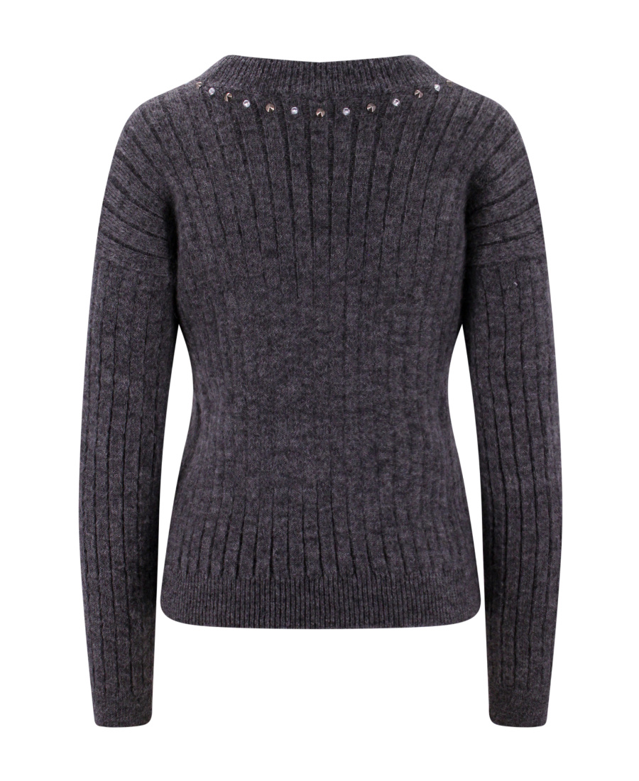 Alessandra Rich Wool Knit Sweater With Studs And Crystals In Black