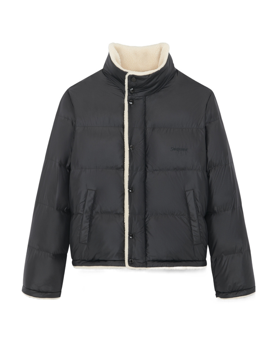 Saint Laurent Faux-shearling Semi Shiny Puffer Jacket In Black