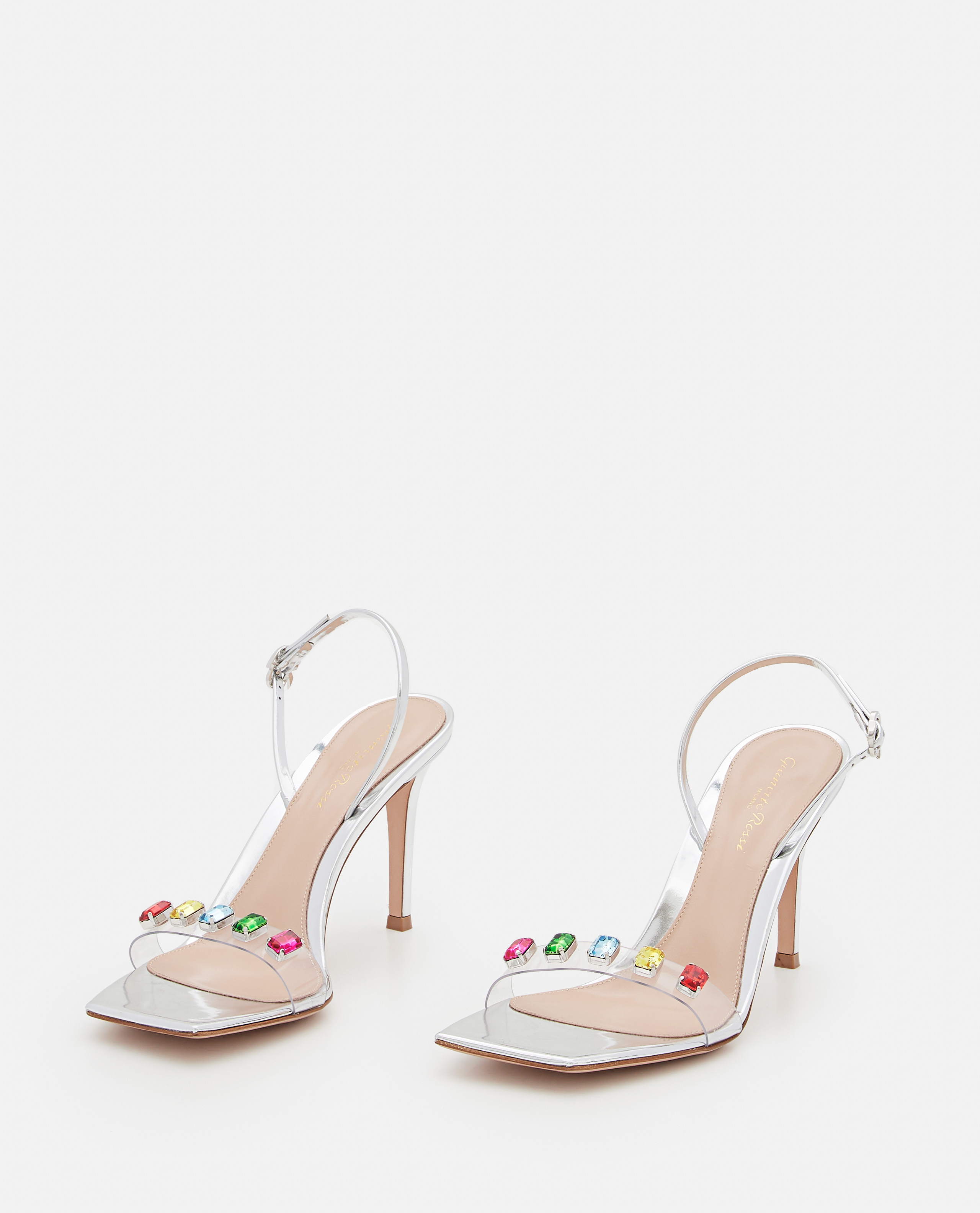 Gianvito Rossi Crystal Embellished Transparent Strap Sandals In White