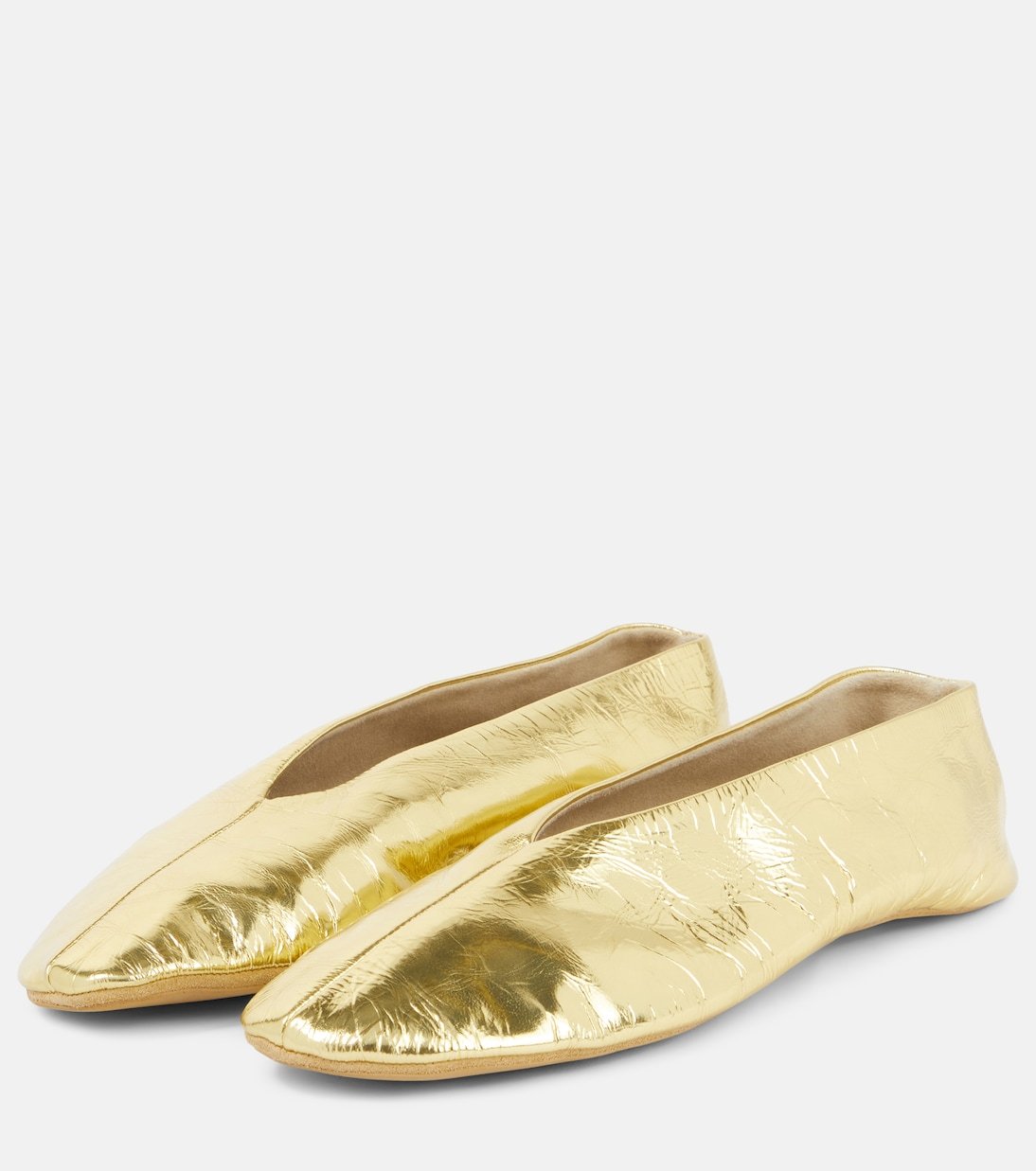 The Row Stella Metallic Leather Ballet Flats In Gold