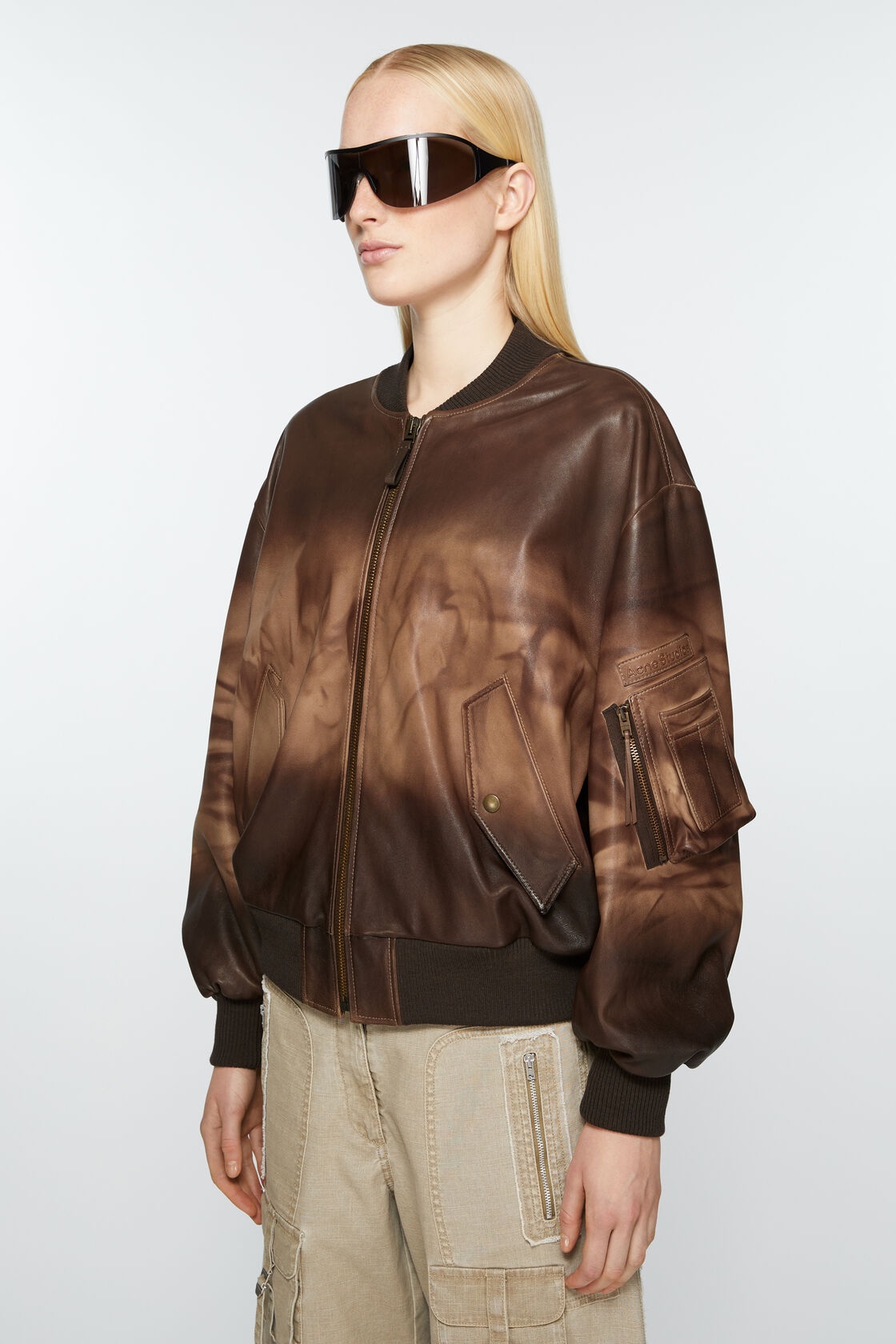 Acne Studios Lastro Leather Bomber Jacket In Brown