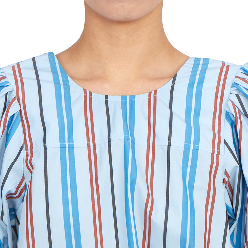 Ganni Stripe-print Organic Cotton Blouse In Blue