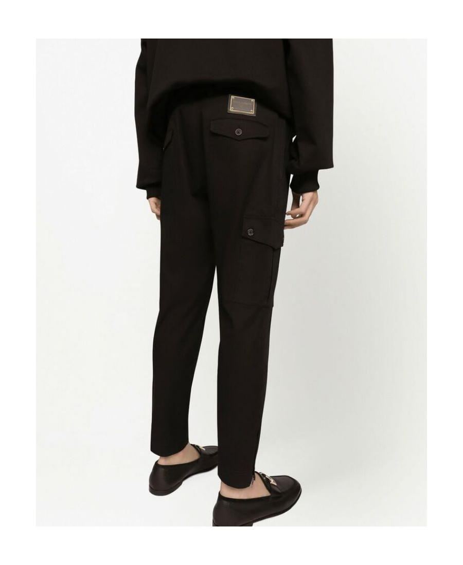 Dolce & Gabbana Cotton Cargo Pants With Branded Tag In Black