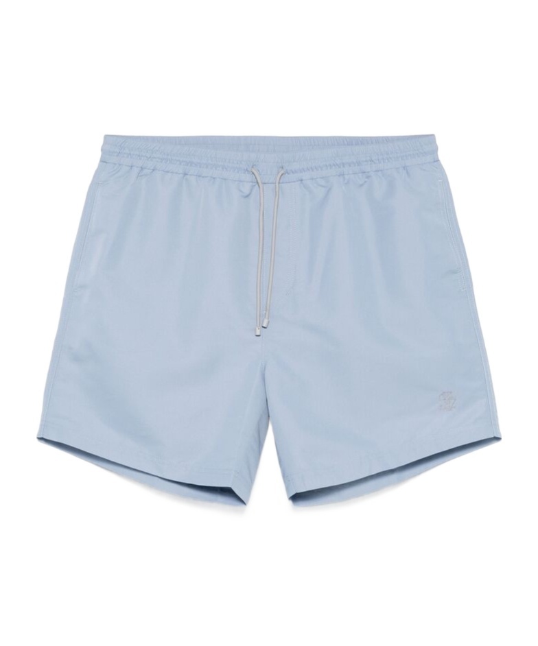 Brunello Cucinelli Branded Drawstring Swimshorts In Blue