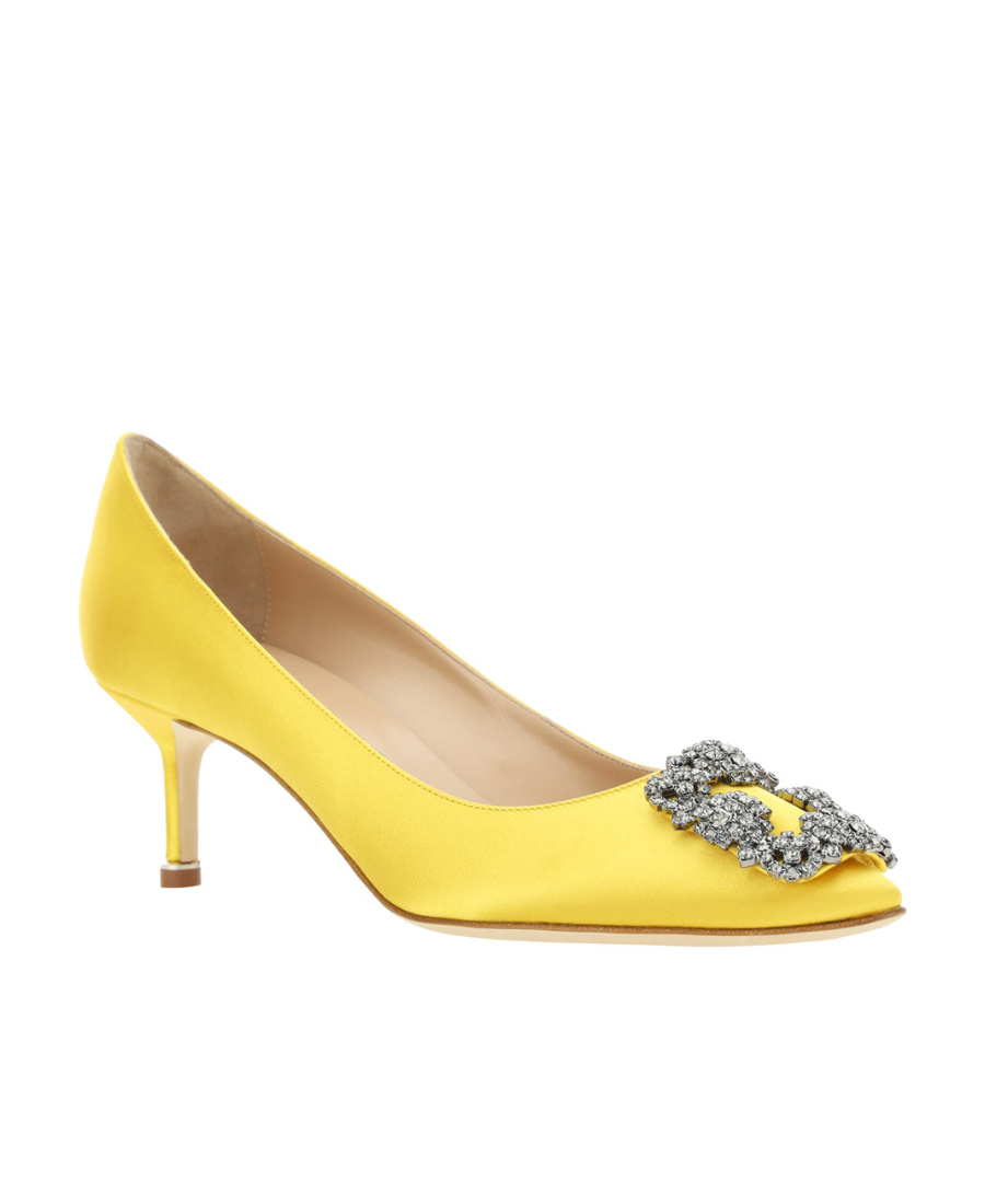 Manolo Blahnik Hangisi 50 Embellished Satin Pumps In Yellow