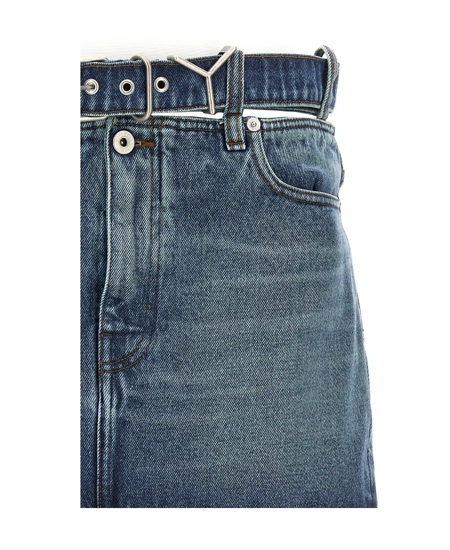 Y/project Denim Skirt With Hollow Belt In Blue