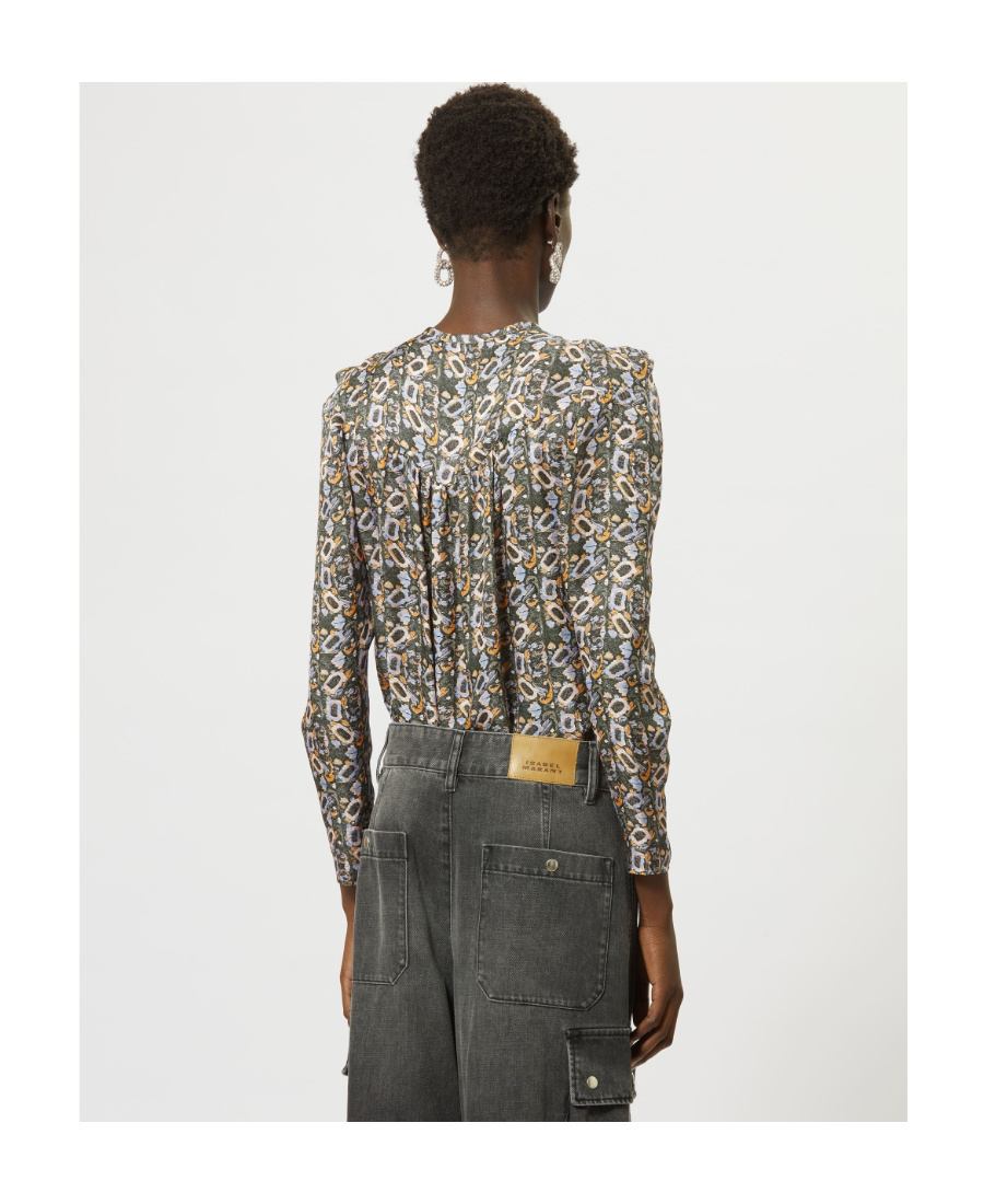 Isabel Marant Lensy Long-sleeved Floral-printed Blouse In Gray