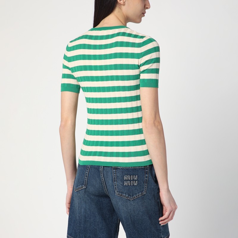 Roberto Collina Striped Ribbed T-shirt In Green