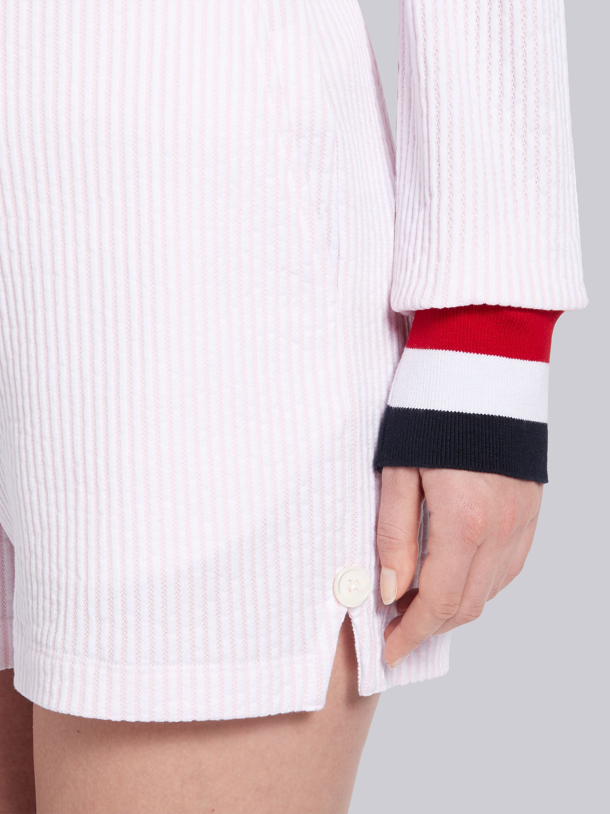 Thom Browne Tricolour-waistband Seersucker Shorts In White