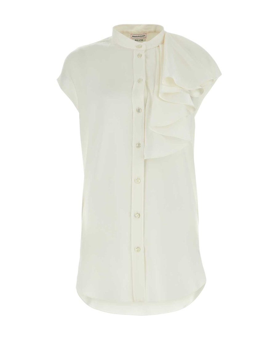 Alexander Mcqueen Elegant Satin Blouse For Women In White