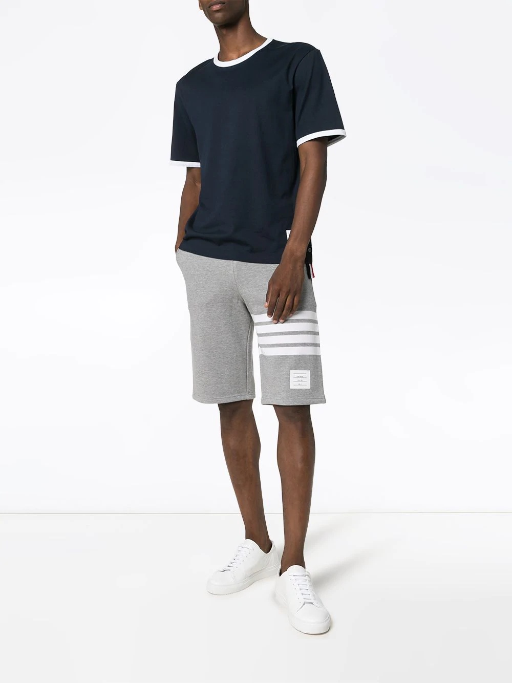 Thom Browne Mens Navy Ringer Brand-patch Stretch-wool T-shirt In Black