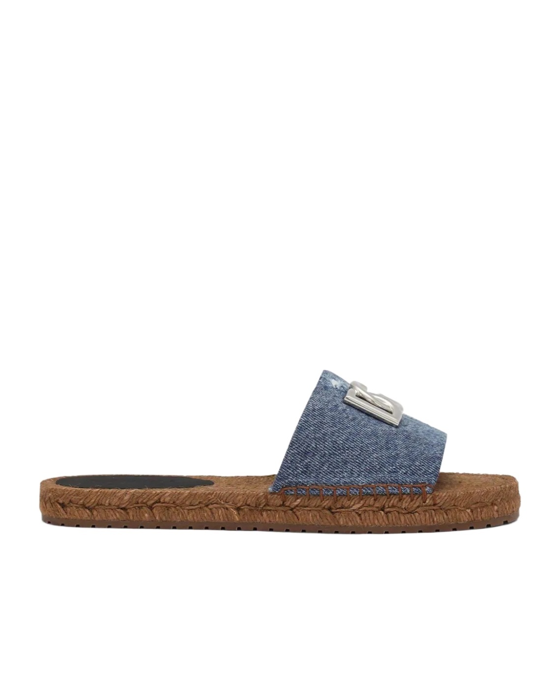 Dolce & Gabbana Patchwork Denim Dg Logo Flat Slides In Multicolor