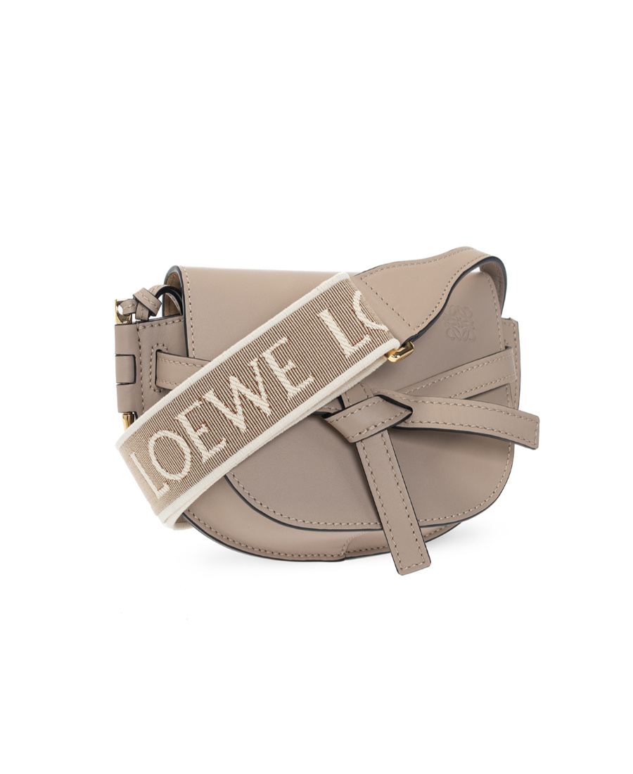 Shop Loewe Mini Gate Dual Bag In Soft Calfskin And Jacquard In Nude