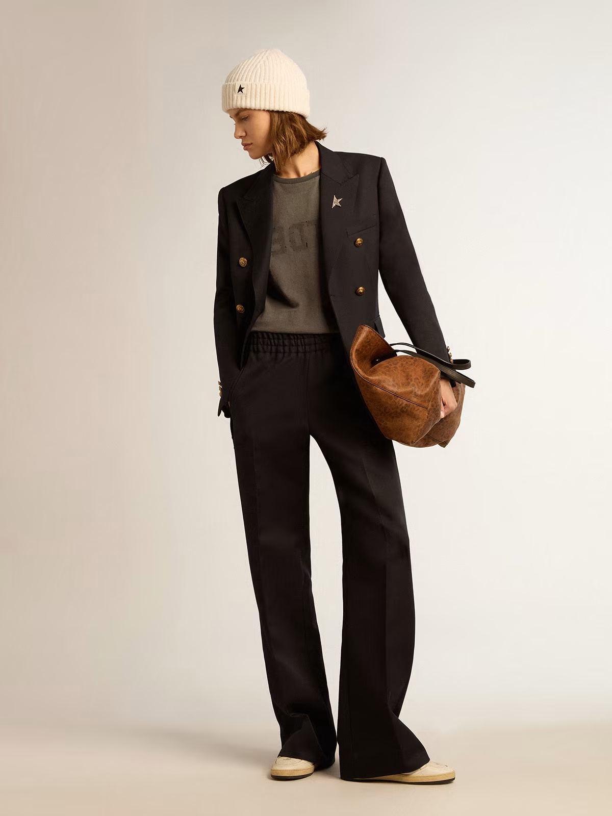 Shop Golden Goose Joggers In Dark Blue Wool Gabardine In Black