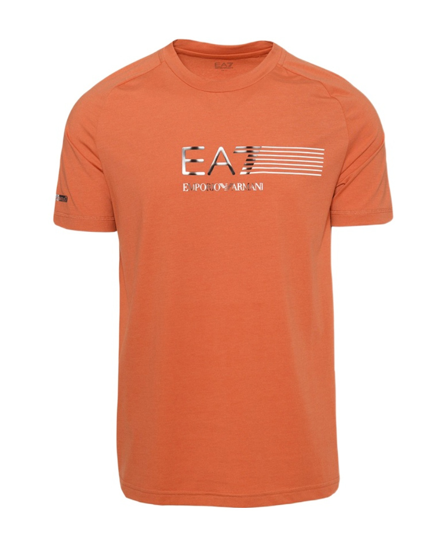 Ea7 Line Logo Shoulder-inserted Round-neck T-shirt In Red