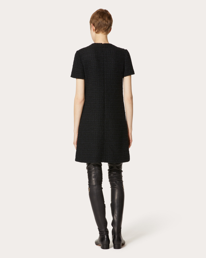 Valentino Embellished Piped Wool And Silk-blend Knitted Dress In Black