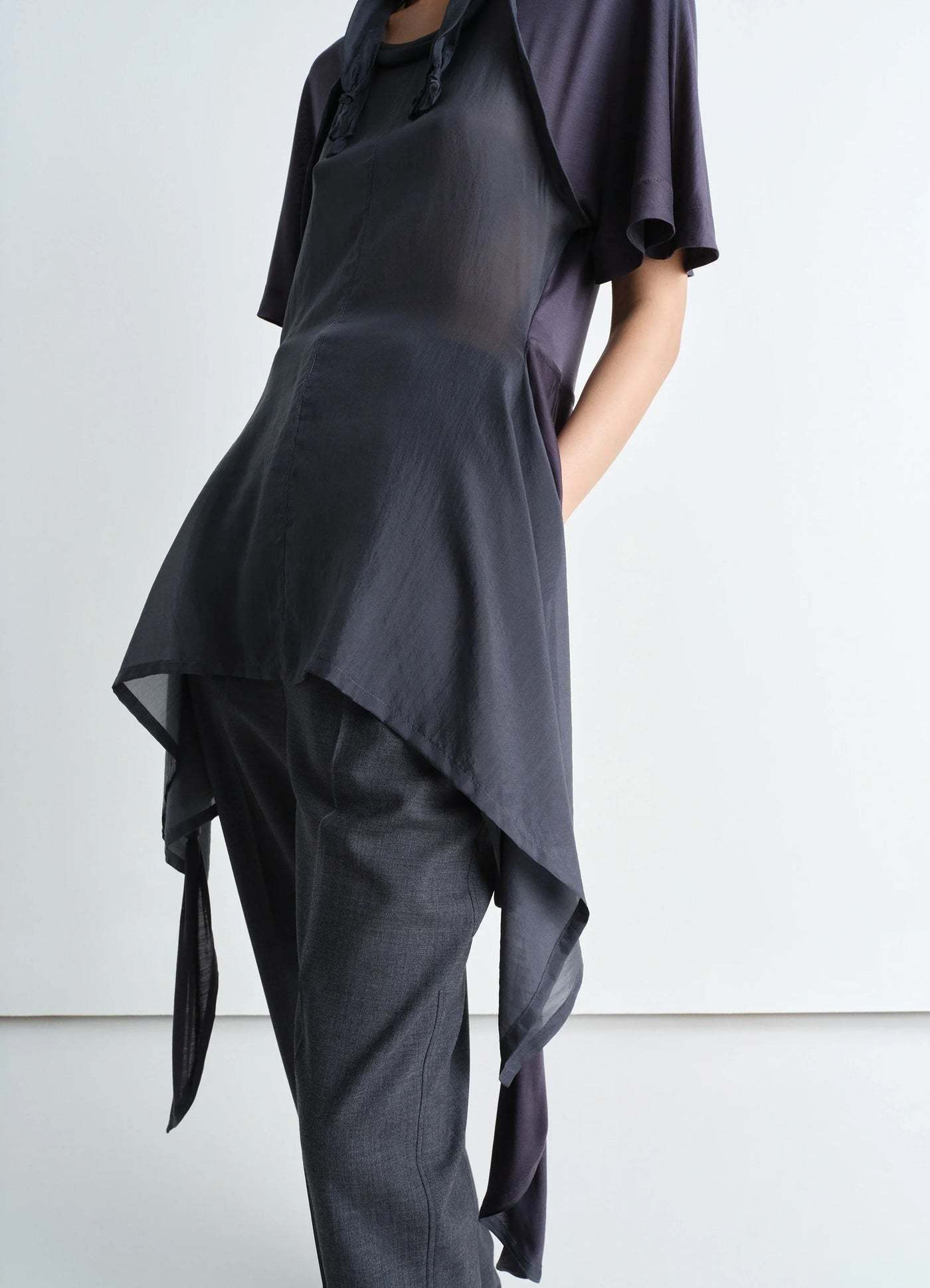 Lemaire Mixed Fabric Knotted Top In Charcoal