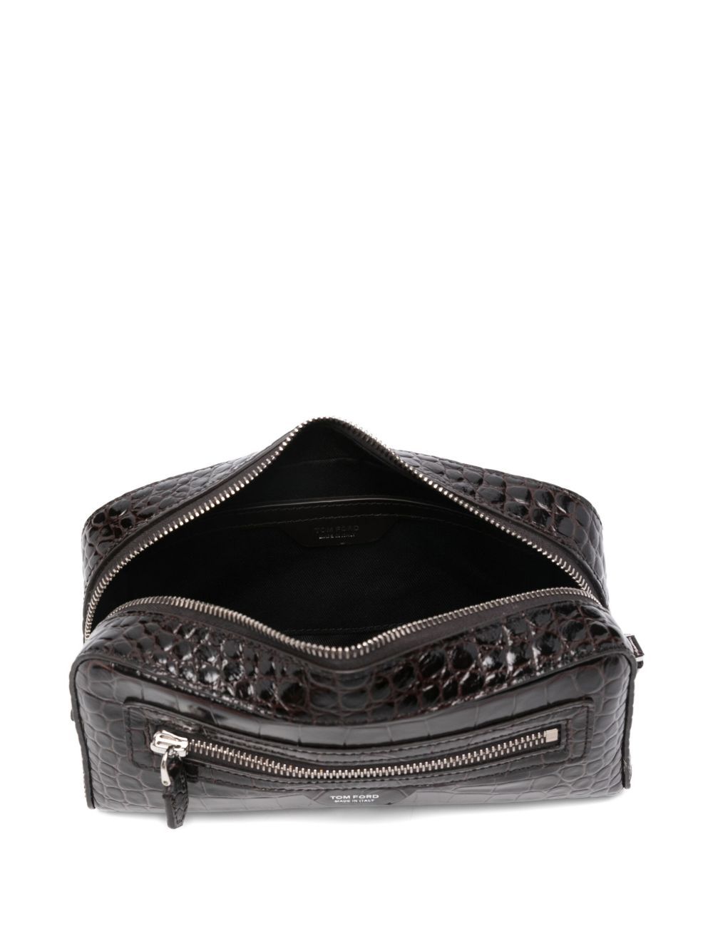 Tom Ford Rectangular Leather Beauty Case With Crocodile Texture In Brown