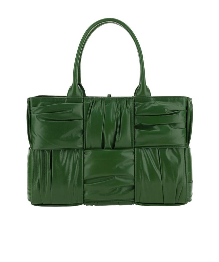 Bottega Veneta Small Arco Intreccio Plisse Tote Bag In Green