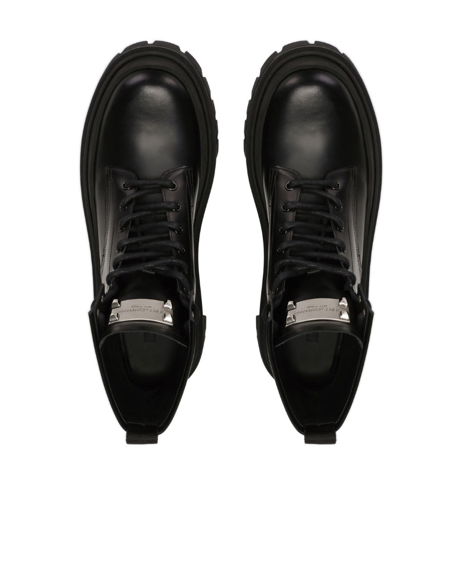 Dolce & Gabbana Lace-up Leather Ankle Boots In Black