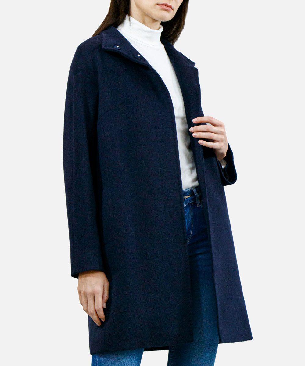 Max Mara Medium Length Overcoat In Blue