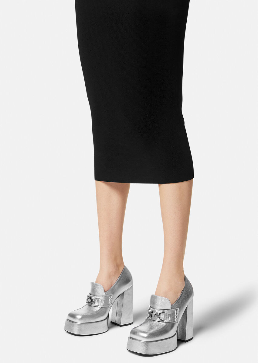 Versace Square Toe High Heels In Gray