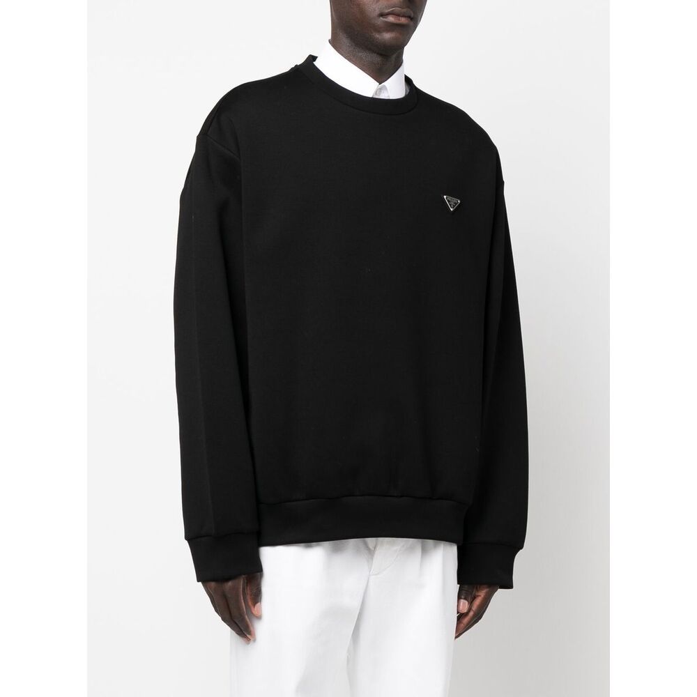 Prada Triangle-logo Cotton Sweatshirt In Black
