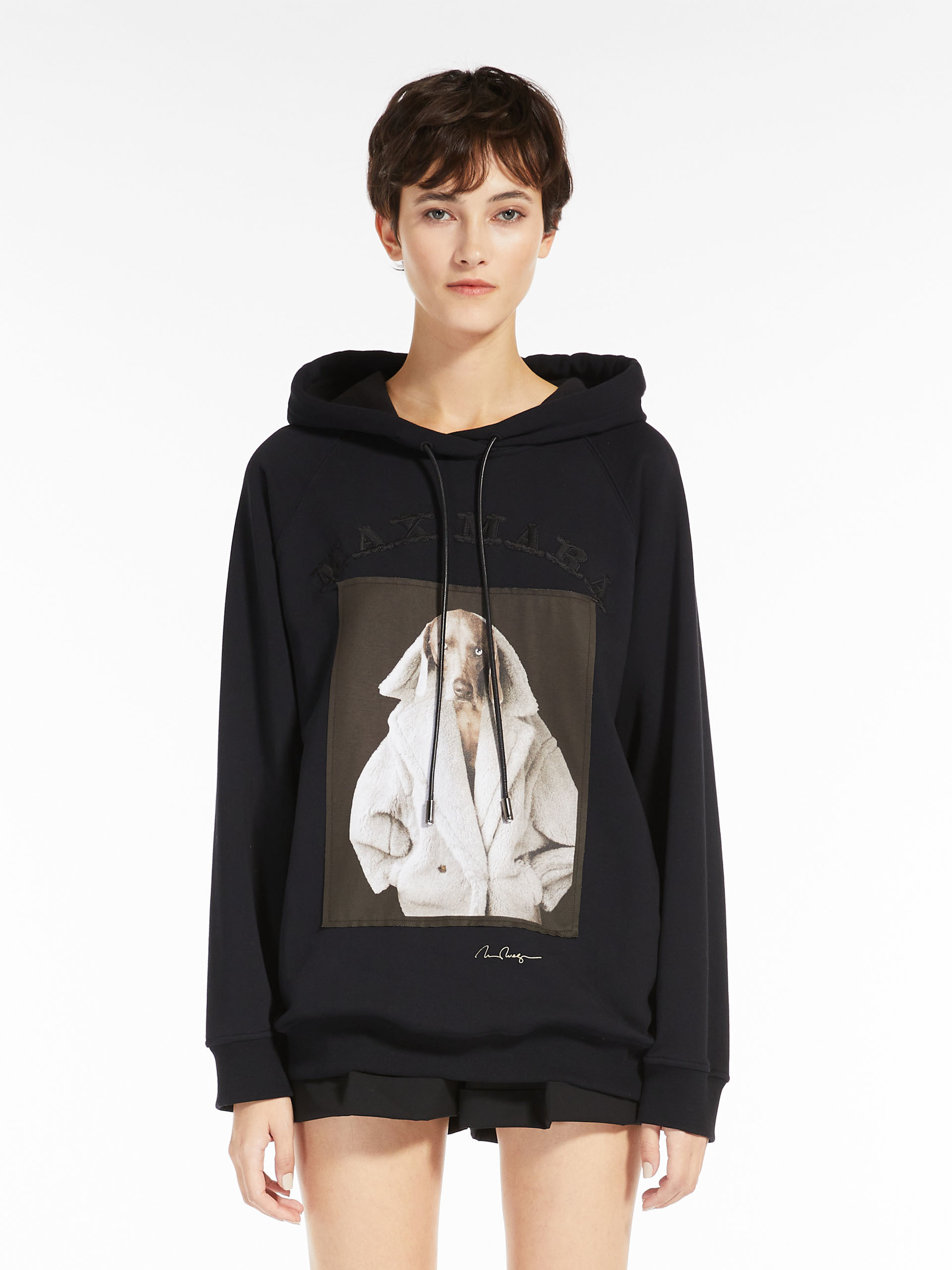 Max Mara Graphic-print Logo-patch Hoodie In Black