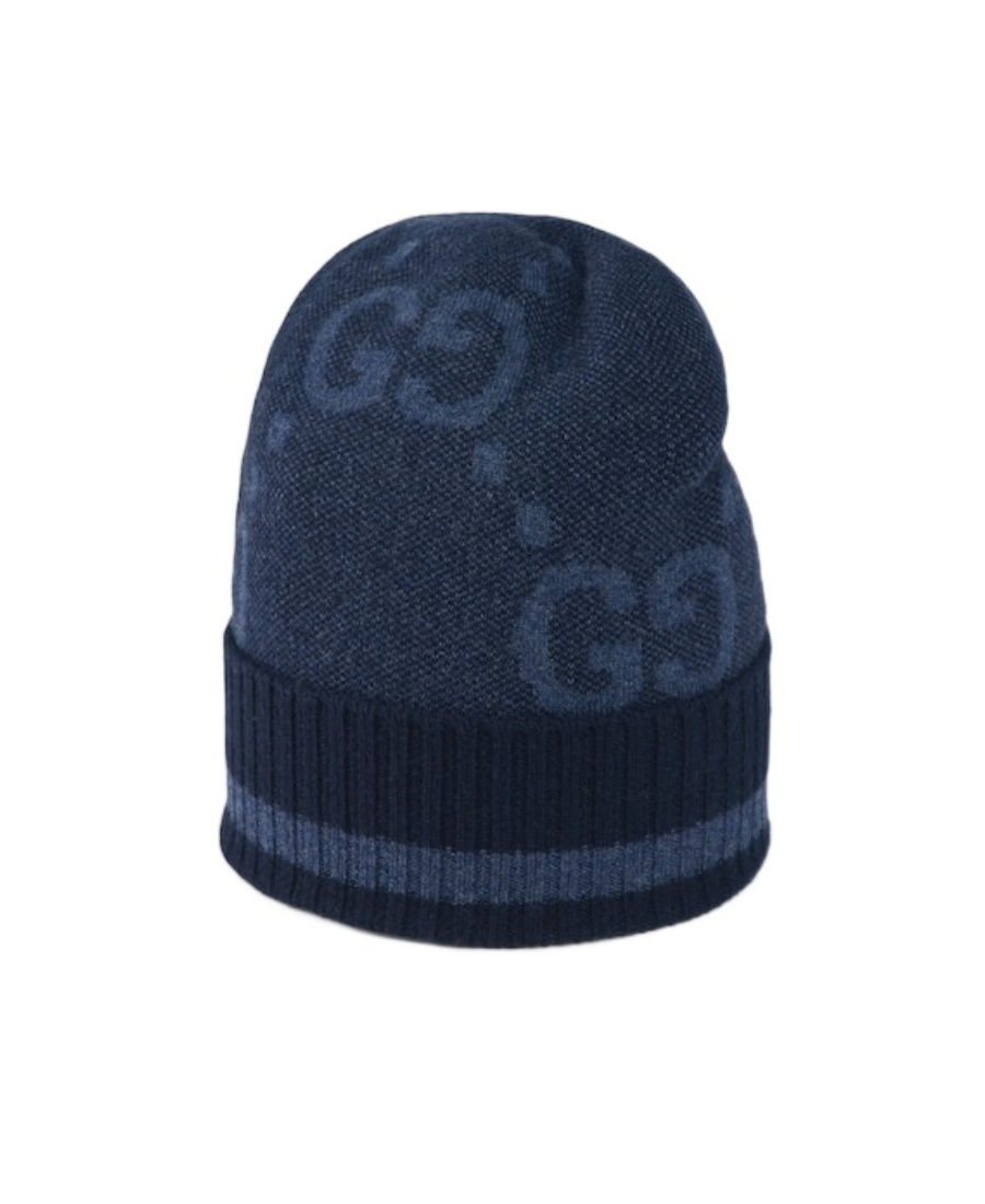 Gucci Gg-patterned Knitted Beanie In Blue