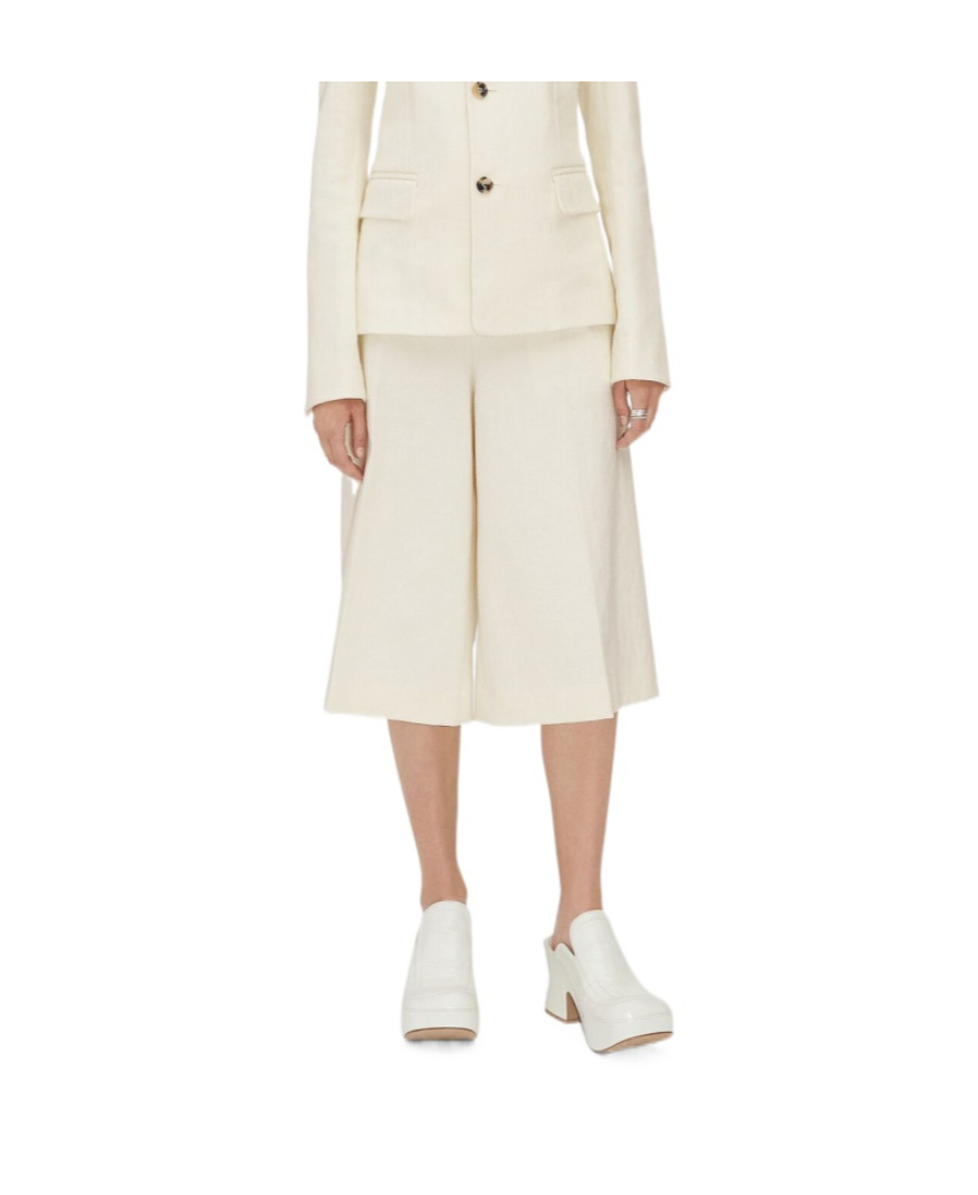 BOTTEGA VENETA STRETCH LINEN CANVAS WIDE-LEGGED SHORTS