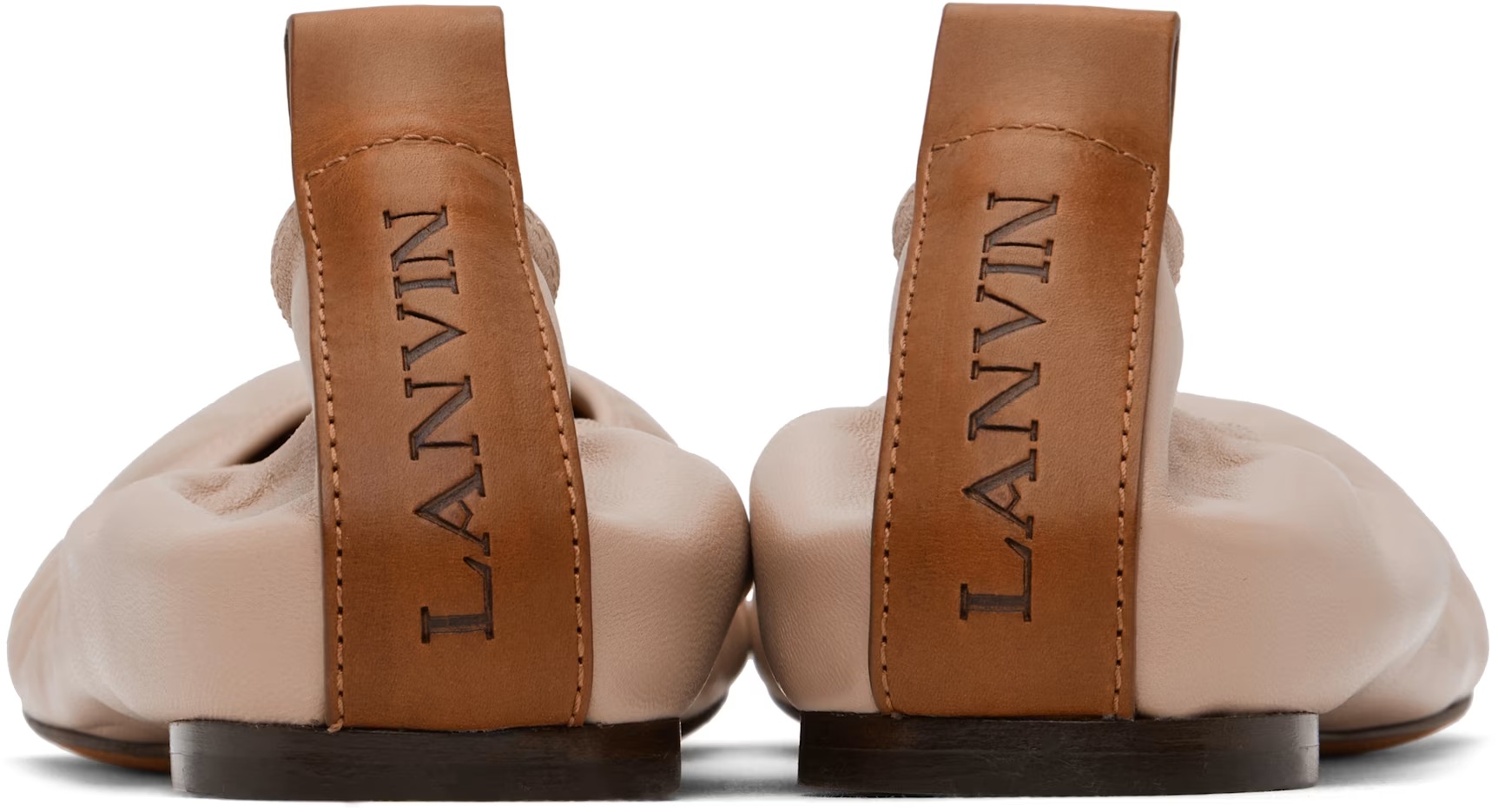 Lanvin Round Toe Ballet Flats In Nude Leather In Neutral