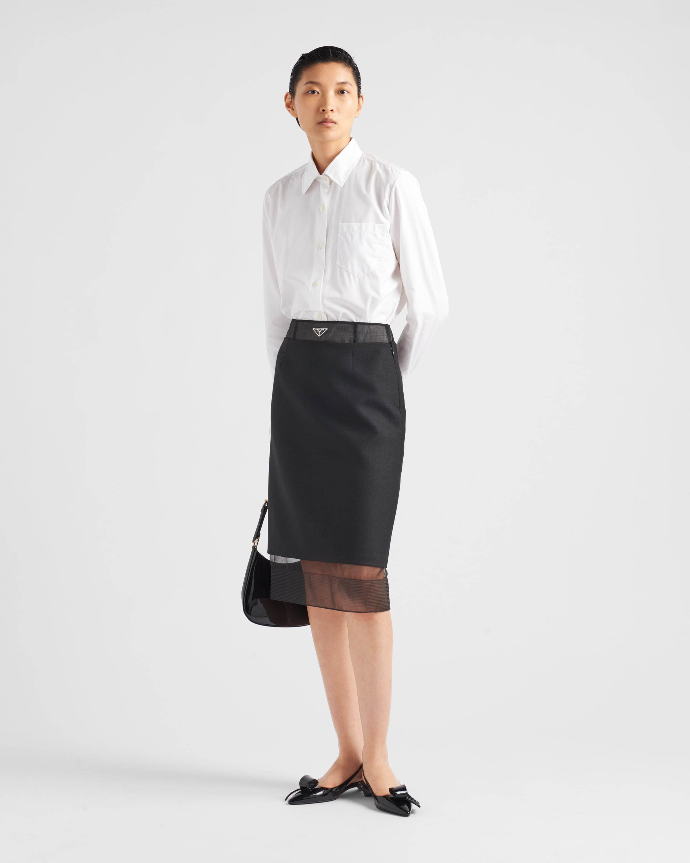 Shop Prada Wool And Crinoline Midi-skirt In Black