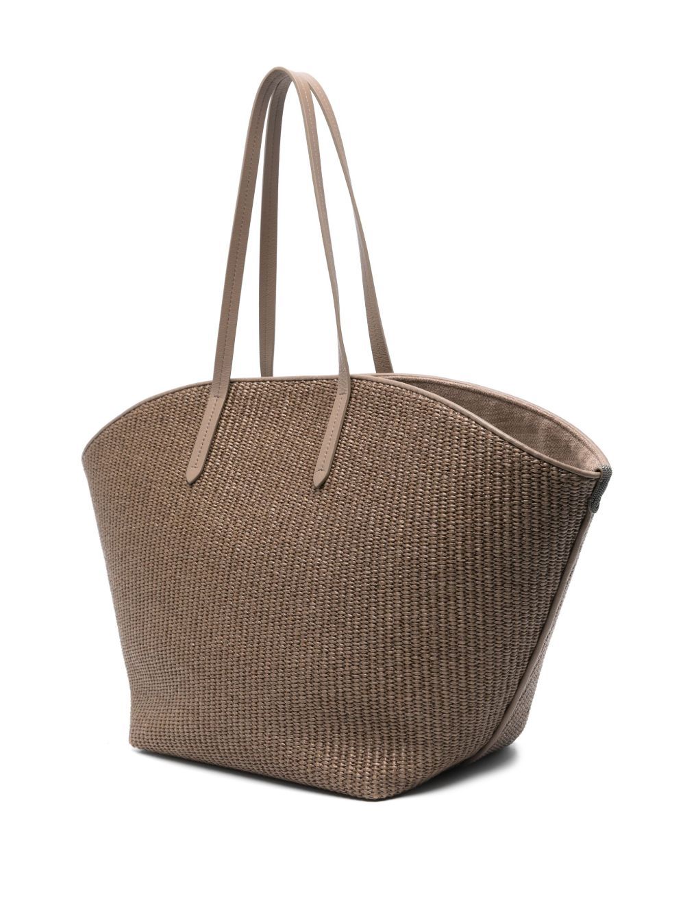 Brunello Cucinelli Woven Texture Tote Bag With Long Handles In Brown