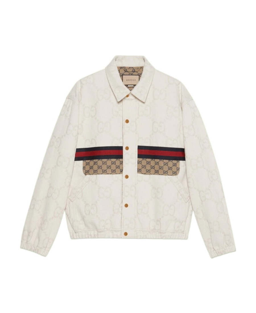 Gucci Gg-print Denim Jacket In White