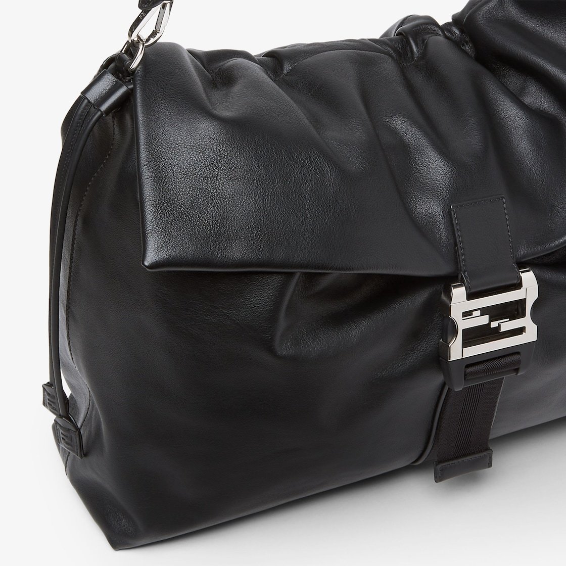 Fendi Flux Maxi Black Leather Crossbody Bag In Black