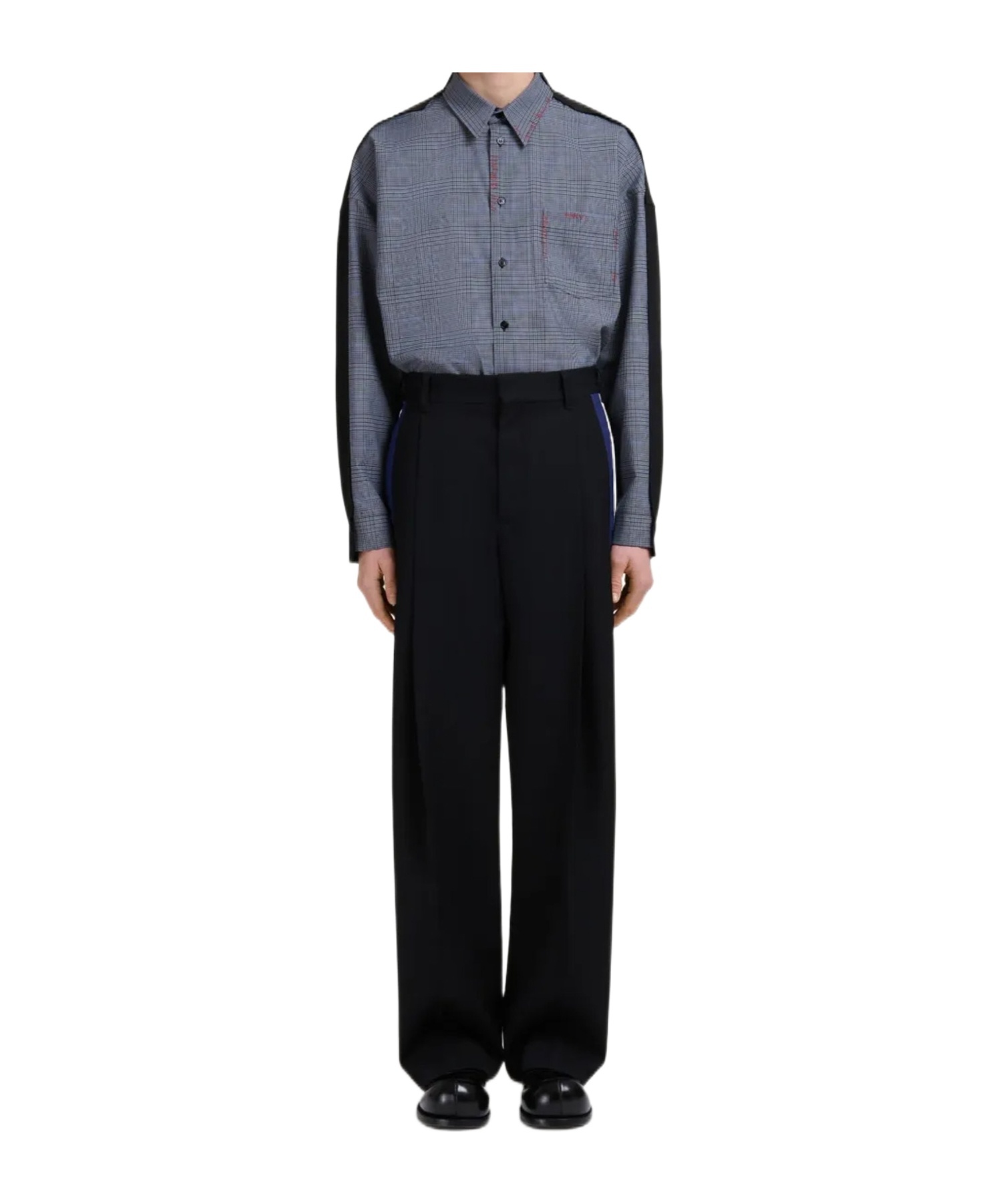 Marni Wool Trousers With Pleated Front And Side Stripe In Black