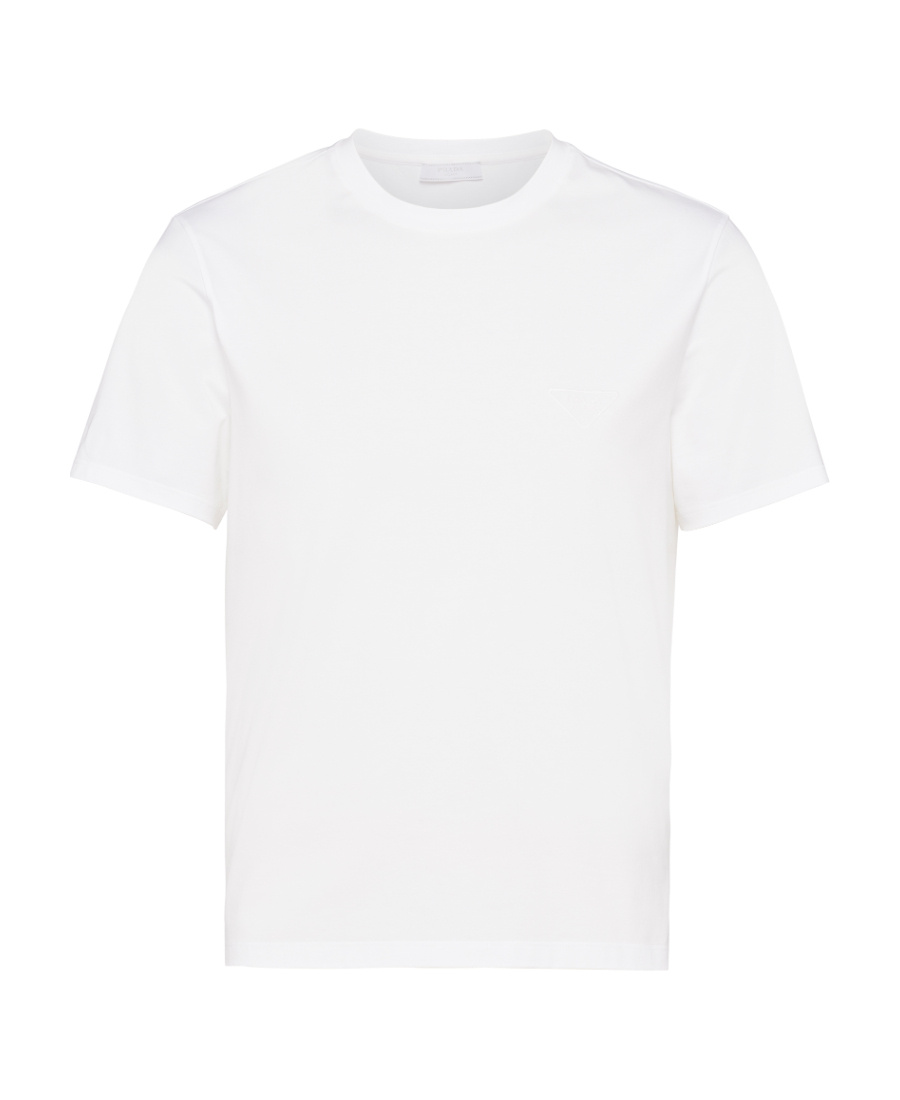 Prada Mens White Logo-embroidered Slim-fit Stretch-cotton T-shirt Xl In White