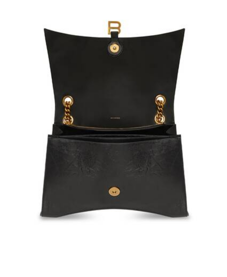 Balenciaga Crush Large Crinkled Leather Chain Shoulder Bag In Black