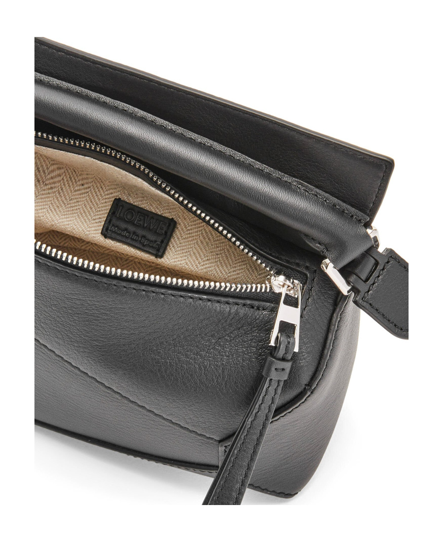 Loewe Mini Satin Cowhide Puzzle Edge Shoulder Bag In Black