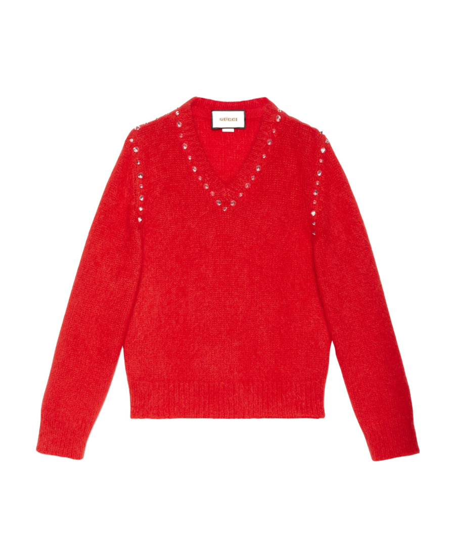 Gucci Mohair Studded Jumper In Red