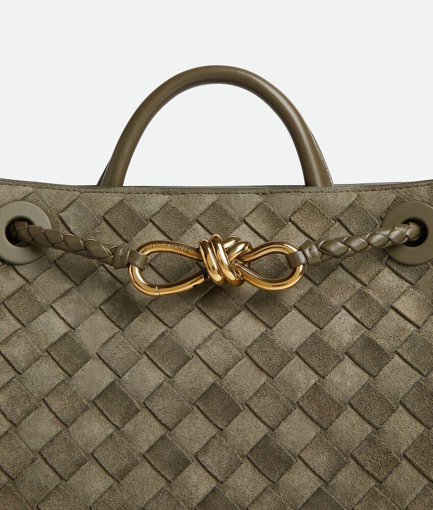 Bottega Veneta Andiamo Intrecciato Small Suede Tote Bag In Green