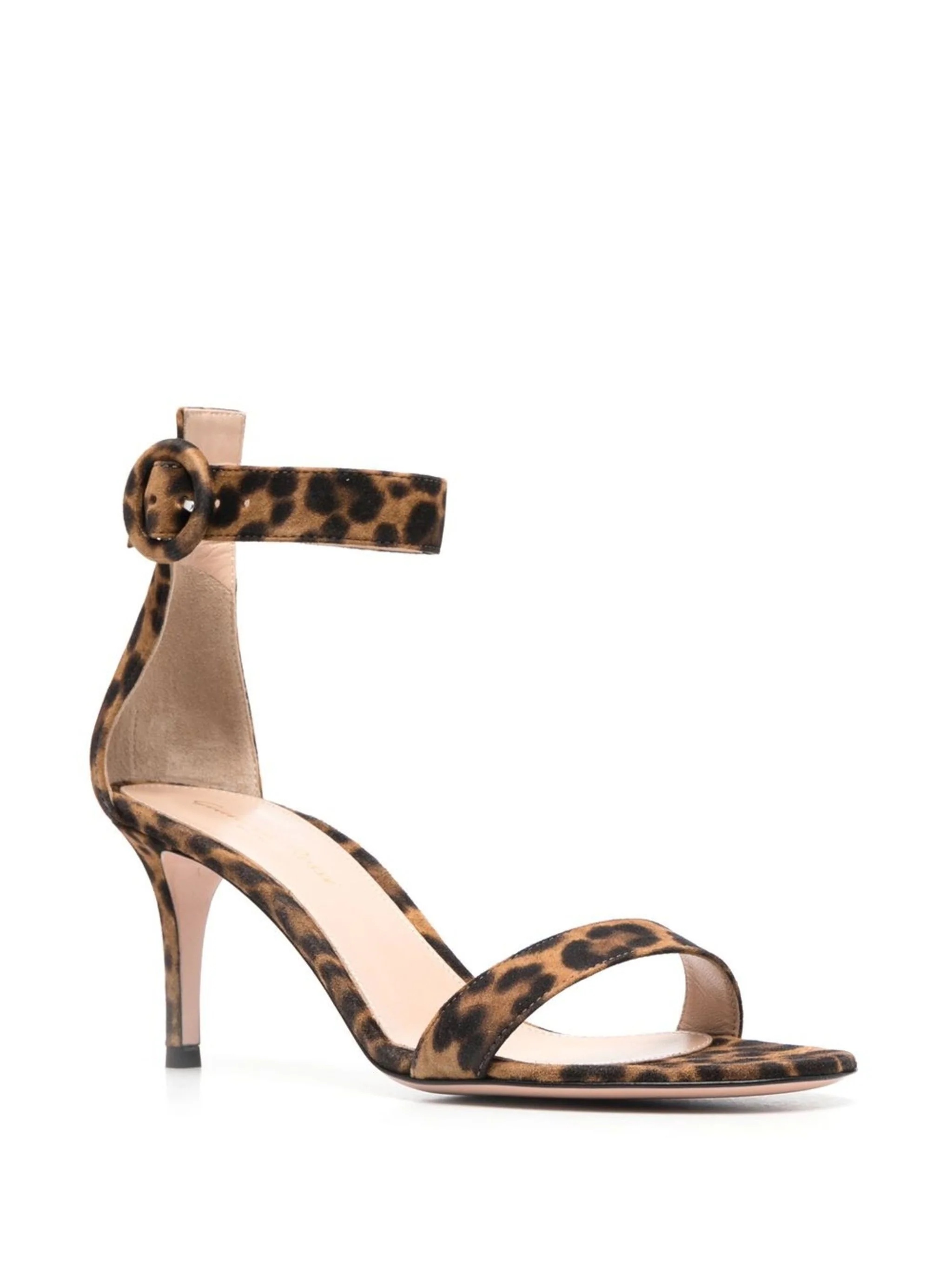 Gianvito Rossi Open Round Toe Visible Stitching Buckled Back Strap Leopard Pattern Golden Lettered Logo On Insole S In Multicolor