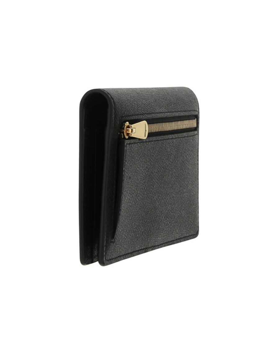 Ferragamo Gancini Continental Wallet In Hammered Leather In Black